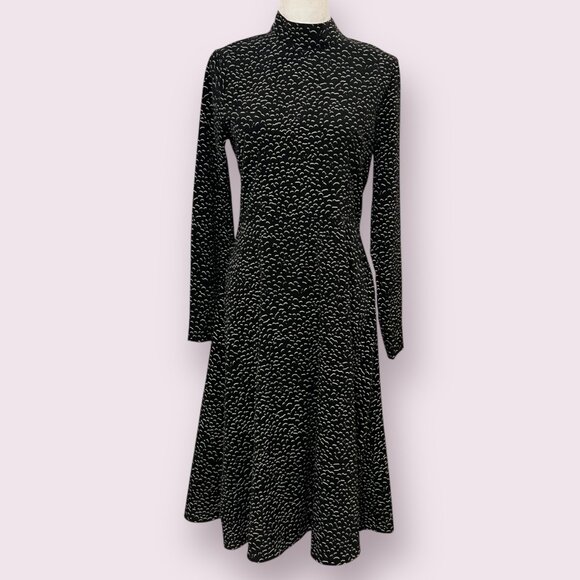 NWOT MONKL Women's Midi Dress Black Geometric Long Sleeve Size 38/Medium - Picture 2 of 11